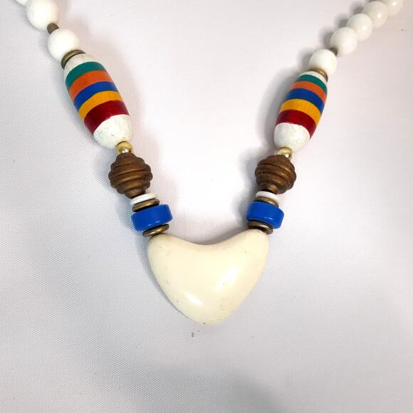 Vintage Native American Inspired Hand Painted Wood Beads With Heart Pendant. - Picture 6 of 8